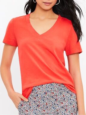 LOFT Coral-Orange V-Neck Short Sleeve Tee